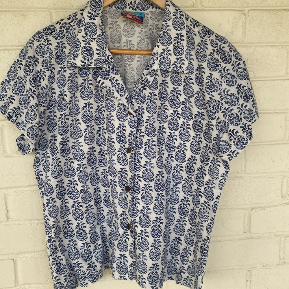 Reyn Spooner Joe Kealoha Pineapple Hawaiian Shirt Blue M